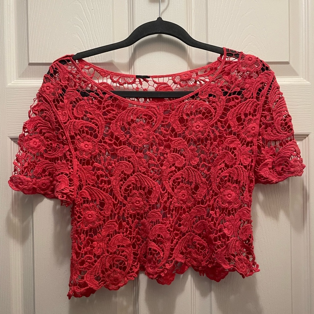 Floral lace coral crop top